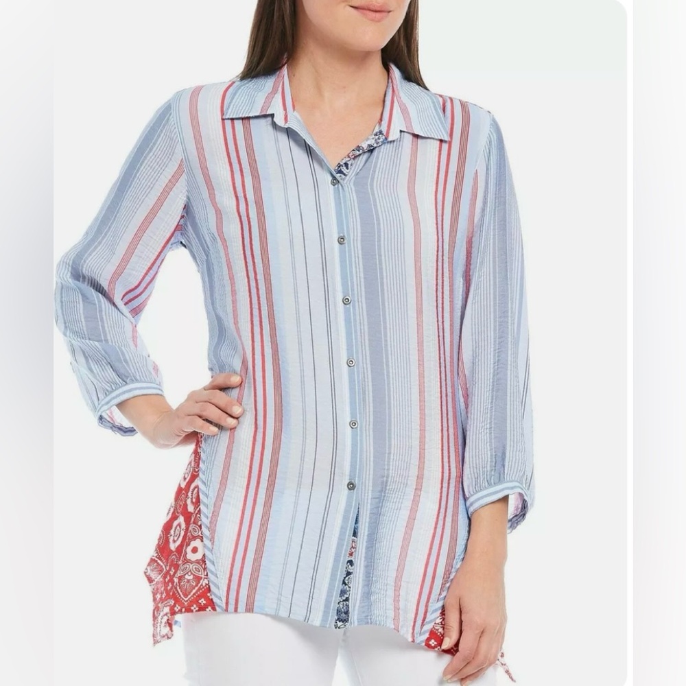 John Mark Multi Pattern Mixed Print Rayon Blend B… - image 1